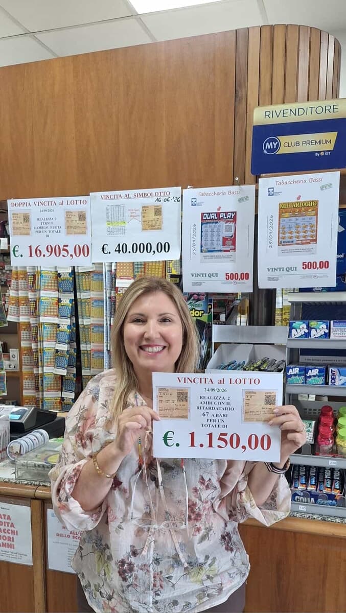 Non solo il terno da 17mila euro: alla tabaccheria fortunata è ancora festa con il ritardatario di Bari e due gratta e vinci